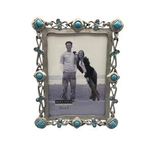 Malden Pewter Turquoise Picture Frame Silver 3 1/2" X 5" Rectangle Metal Photo